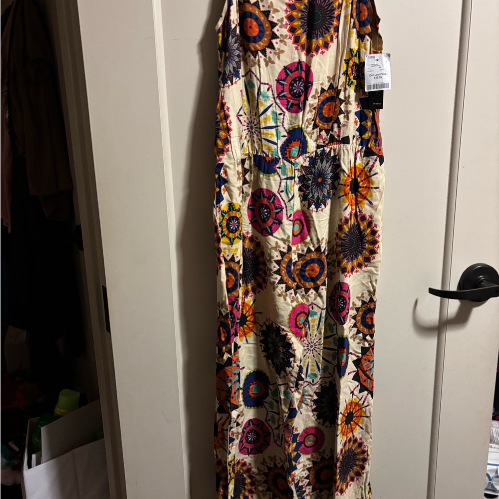 Boho Sunburst Print Maxi Dress - Cream with Multicolor Medallions - Picture 2 of 3